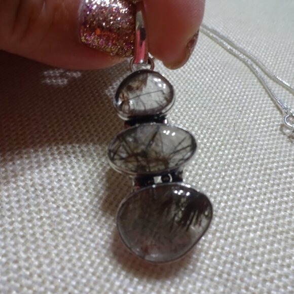 Natural TOURMALINE QUARTZ Handmade Sterling 925 Pendant/Chain #80C - Picture 2 of 3
